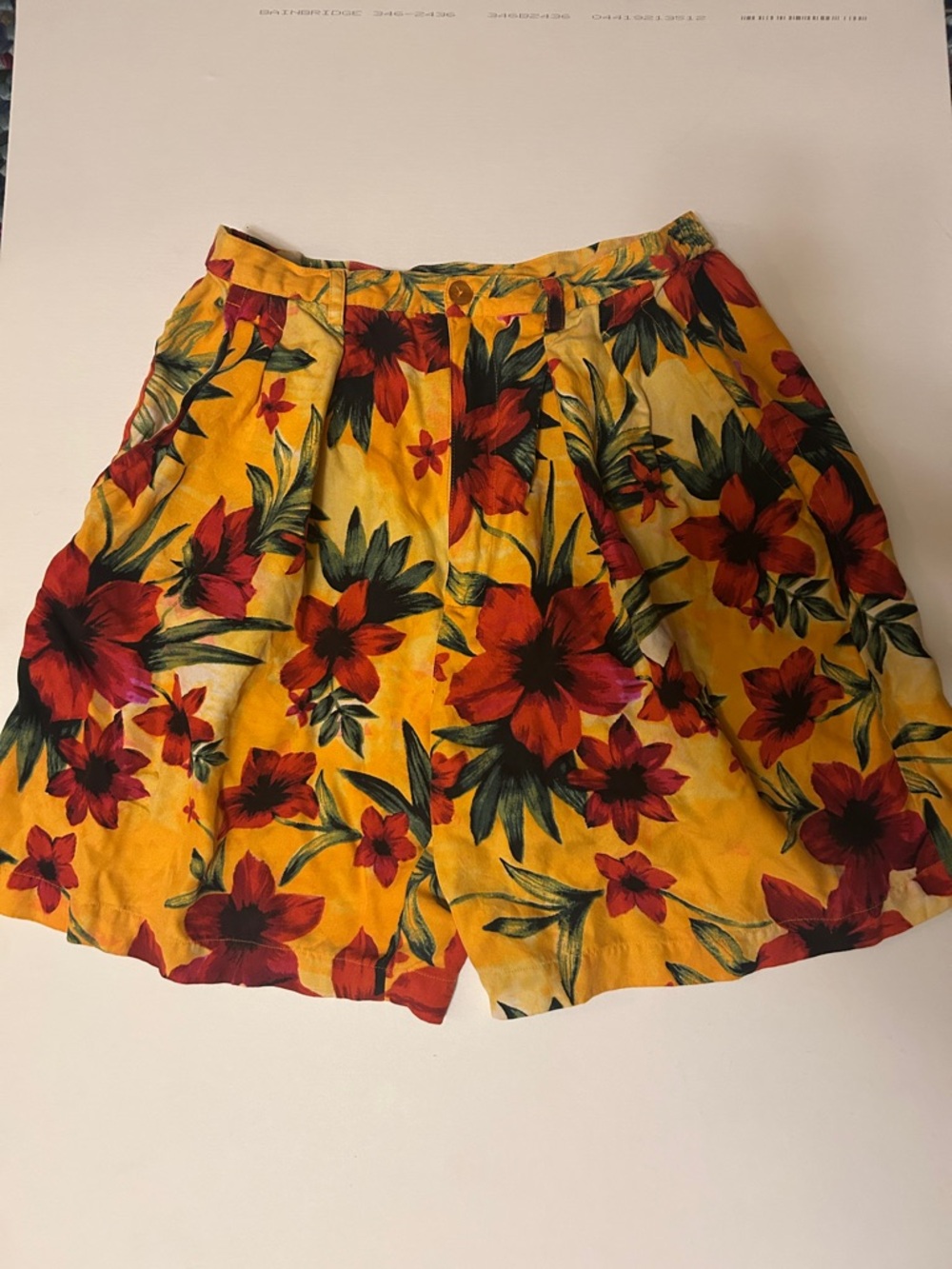 Yellow Floral Silk High-Waist Bermuda Shorts